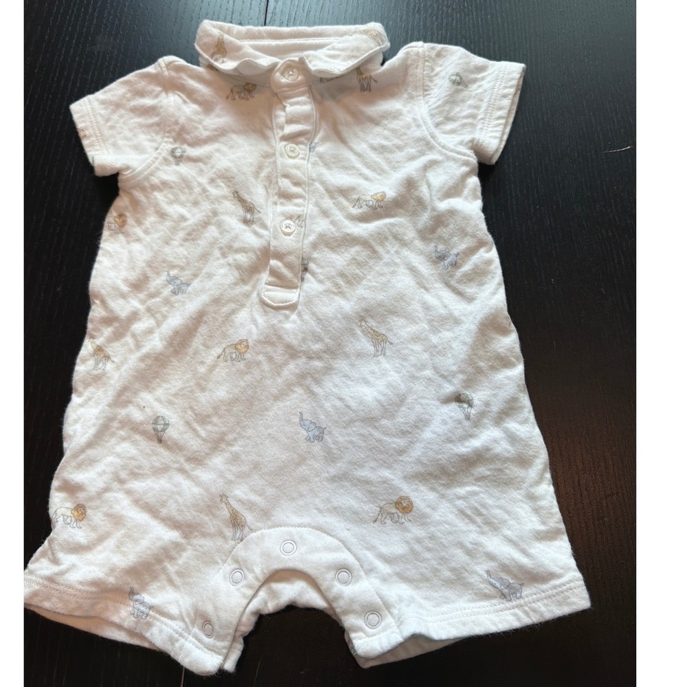 Janie and Jack Baby Safari Collared Romper Animal Print White 3-6 Months